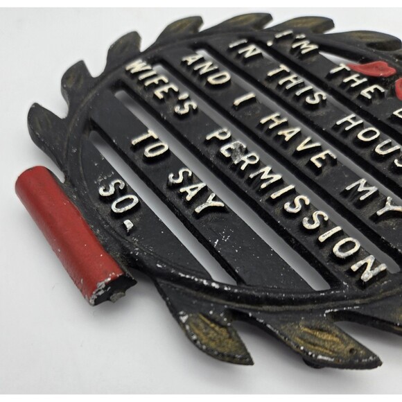 Vintage Trivet Retro Kitchen Hot Plate Funny Decor “I’m The Boss With Wife’s Pe - Picture 7 of 10